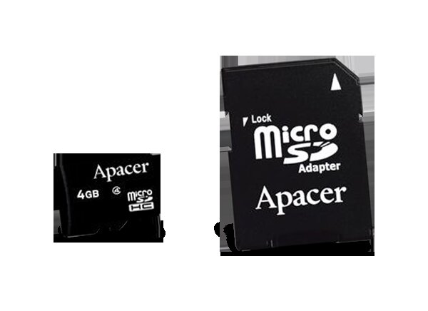 Apacer Micro SD Card 4GB HD Class 4 Retail with SD Adapter