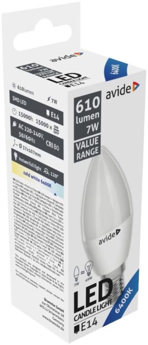 Avide LED Κερί 7W E14 Ψυχρό 6400K Value