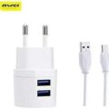 Awei 2 Usb Output Fast Charger Dc 5.0v/2.1a White Μαζι Με Καλωδιο
