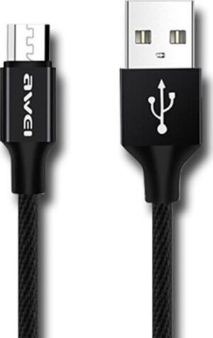 Awei Καλώδιο Ταχείας Φόρτισης Και Δεδομένων USB 2.0 Σε Micro USB Με Υφασμάτινη Επένδυση 1m Μαύρο