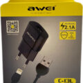 Awei Lightning Data Cable & USB Charger 2.1A Adapter Μαύρο