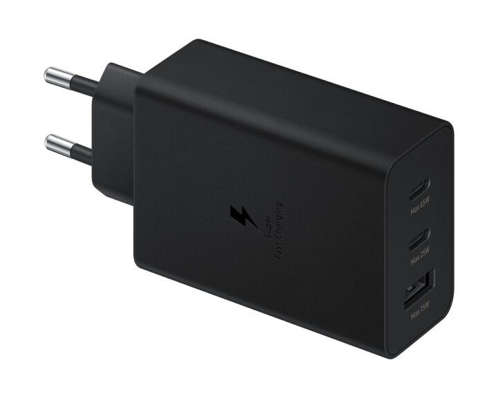 Charger with USB-A Port and 2 USB-C Ports 65W Power & Cable Type-C Black