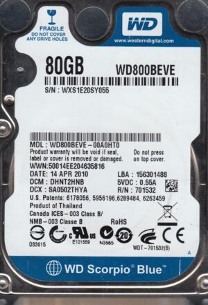 Δίσκος WD ATA 80GB 5400 8MB 2,5'' WD800BEVE