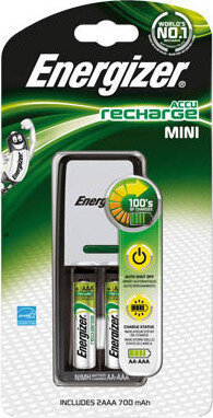 Energizer Accu Recharge Mini Φορτιστης Μπαταριας + 2 Aaa Type Μπαταριες