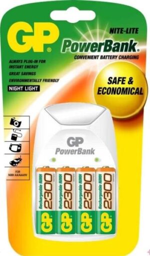 GP Battery Charger Rowerbank Nite-lite + 4 AA 2300mah
