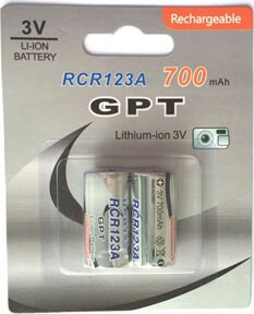 GPT 2 Επαναφορτιζόμενη Μπαταρία CR123A 3V Lithium 700mAh Rechargeable