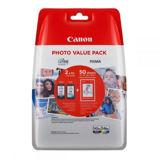Ink Canon PG-545XL/CL-546XL Value Pack High Yield Black and Colour and 50s 4"x6"