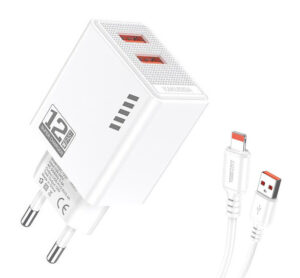 KAKUSIGA Φορτιστής Τοίχου KSC-1238 με Καλώδιο Lightning 2x USB 12W Λευκός