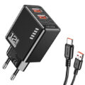 KAKUSIGA Φορτιστής Τοίχου KSC-1238 με Καλώδιο USB-C 2x USB 12W Μαύρος