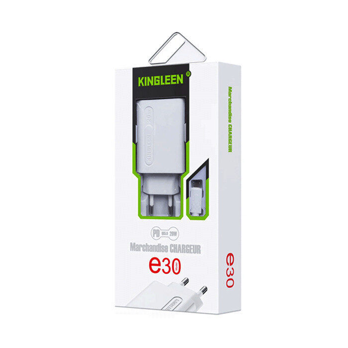 Kingleen Φορτιστής με Θύρα USB-A και Θύρα USB-C και Καλώδιο USB Type-C - 20W - e30