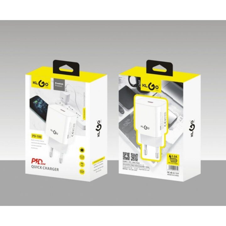 KLGO Φορτιστής γρήγορης φόρτισης 20W 3.0A Type C Λευκός