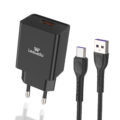 Leewello Φορτιστής με Θύρα USB-A και Καλώδιο USB Type-C 20W Μαύρο
