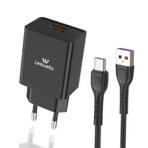 Leewello Φορτιστής με Θύρα USB-A και Καλώδιο USB Type-C 20W Μαύρο