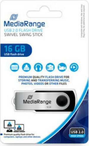 MediaRange USB 2.0 Flash Drive 16GB Black/Silver