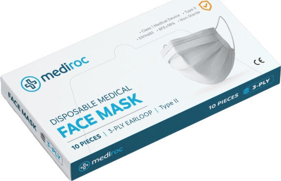 Mediroc 3PLY Χειρουργική Μάσκα Προσώπου Medical Κουτί 10 τμχ. (Πιστοποιημένο Προϊόν) TYPE II EN148
