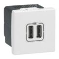 Mosaic Πριζα Φορτιστης 2 Usb 5v 1500ma 2 Στοιχειων Λευκη