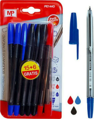 MP Ballpoint 1.0mm με Πολύχρωμο Μελάνι 21τμχ