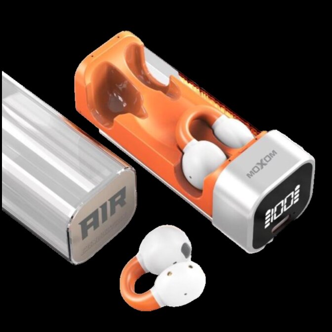 MX-TW51 Futurism Transparent Case LCD OWS Wireless Earbuds Orange