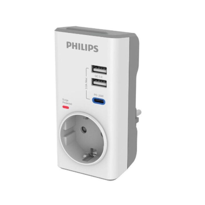 Philips Αντάπτορας Ρεύματος 1 θέση USB-C/USB 380J Λευκό