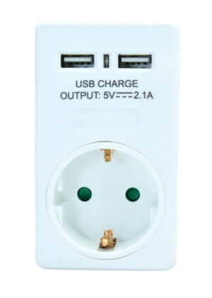 Powertech Αντάπτορας Ρεύματος Schuko 2X Usb Λευκό