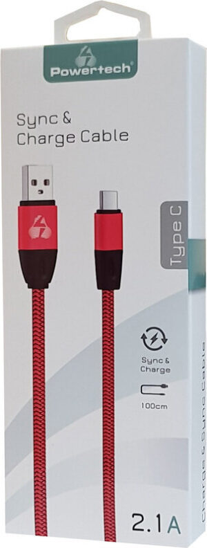 Powertech Braided USB 2.0 Cable USB-C male - USB-A male Κόκκινο 1m (PTR-0038)