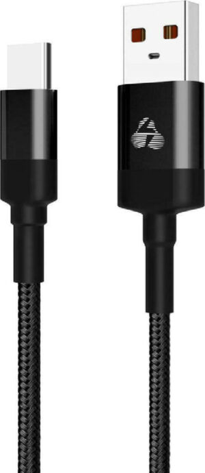 Powertech Eco Round Braided USB 2.0 Καλώδιο USB-C Αρσενικό σε USB-A Αρσενικό 1m Μαύρο