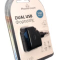 Powertech Φορτιστής 2X Usb 2.4A Black