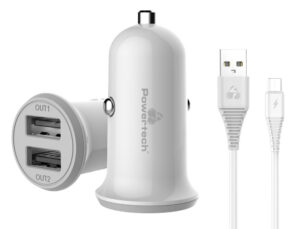 Powertech Φορτιστής αυτοκινήτου & καλώδιο Micro USB 2x USB 3.4A