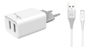 Powertech Φορτιστής τοίχου & καλώδιο USB Type-C 2x USB 2.1A