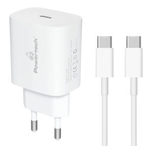 Powertech φορτιστής τοίχου USB-C μαζί με καλώδιο USB-C PD 20W