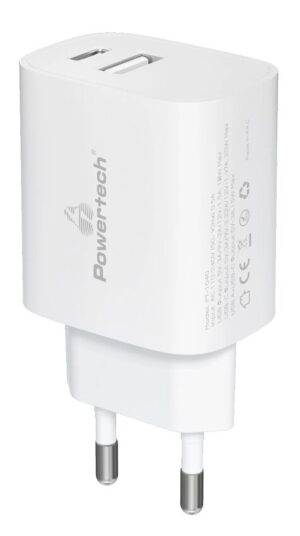 Powertech Φορτιστής Τοίχου USB & USB-C PD QC3.0 20W Λευκός