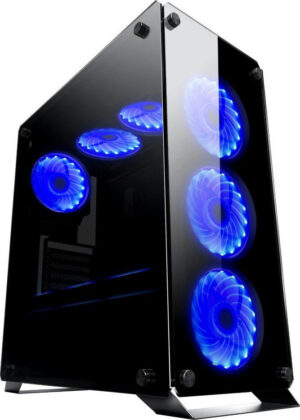 Powertech Gaming Case Full Tempered Glass 4X Dual Ring Rgb Fans