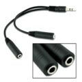 Powertech καλώδιο 3.5mm αρσενικό σε 2x 3.5mm θηλυκό 0.2m, μαύρο