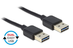 Powertech Καλώδιο USB 2.0 σε USB 2.0 Type A Dual Easy USB 1.5m Black