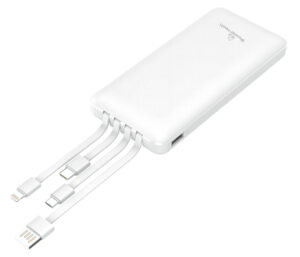 Powertech power bank με καλώδια 10000mAh PD 20W & QC 18W λευκό