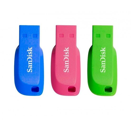 SanDisk Cruzer Blade USB Flash Disk 16GB (3-Pack) - Μπλε Πράσινο Κόκκινο Blister