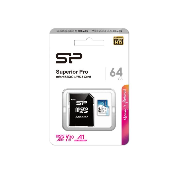 Silicon Power Micro SDXC 64GB Class 10 UHS-1 U3 V30 Superior Pro R100/W80 MB/s + SD Adaptor