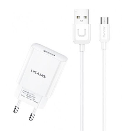Usams Φορτιστής Τοίχου T21OCMC01 Με Καλώδιο Micro USB USB 2.1A Λευκός