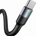 USAMS καλώδιο Braided LED USB 2.0 USB-C male σε USB-A male U26 Fast Charging 3A 1m μαύρο