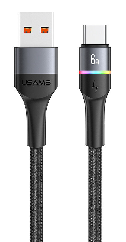 USAMS καλώδιο Braided LED USB-C σε USB 66W 480Mbps Fast Charging 6A 1.2m μαύρο