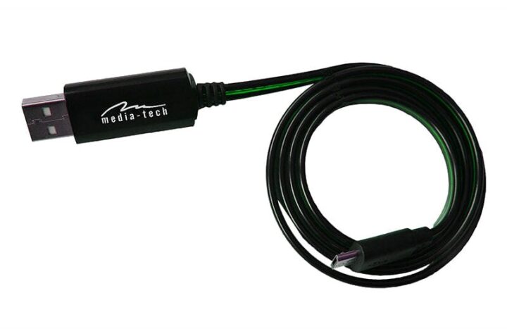 Usb A Σε Micro B 0.8m Led Media Tech Mt5105b Blue Flowing Led