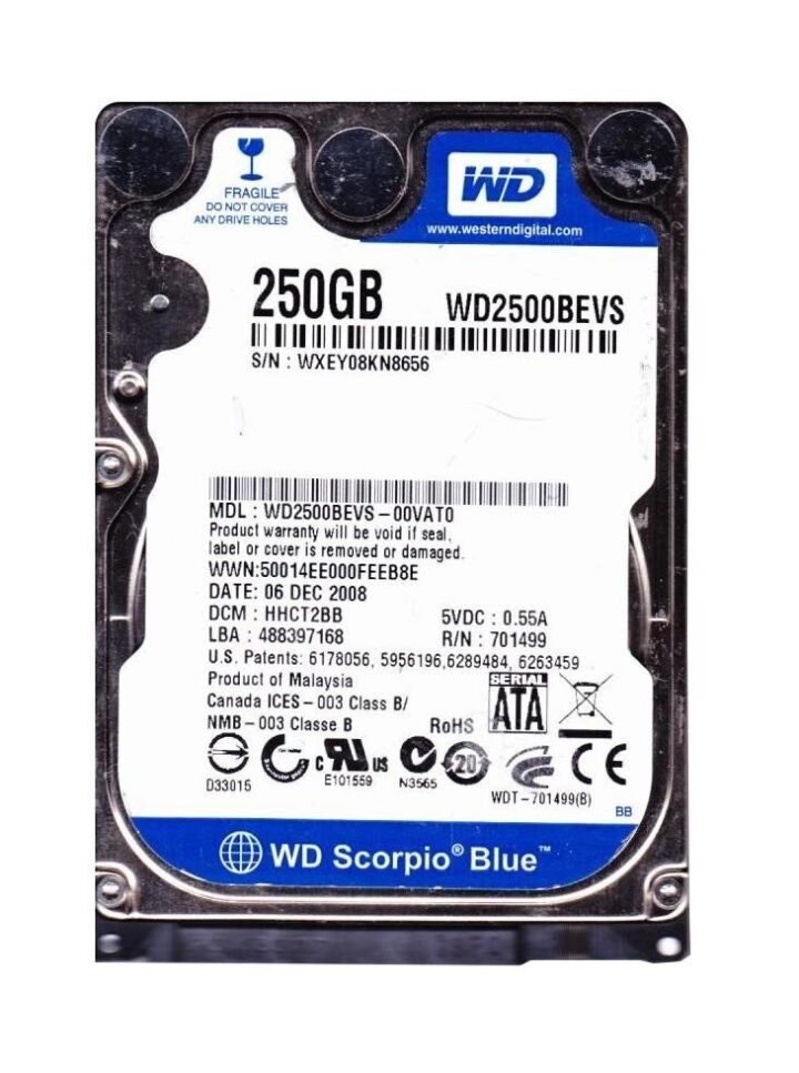 WD HDD Scorpio Blue 250GB, 2.5", 5400RPM, SATA, 8MB