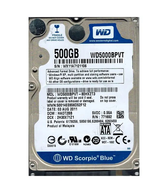 Western Digital Δίσκος WD SATA 2 500GB 2.5" 8MB Cache WD5000BPVT