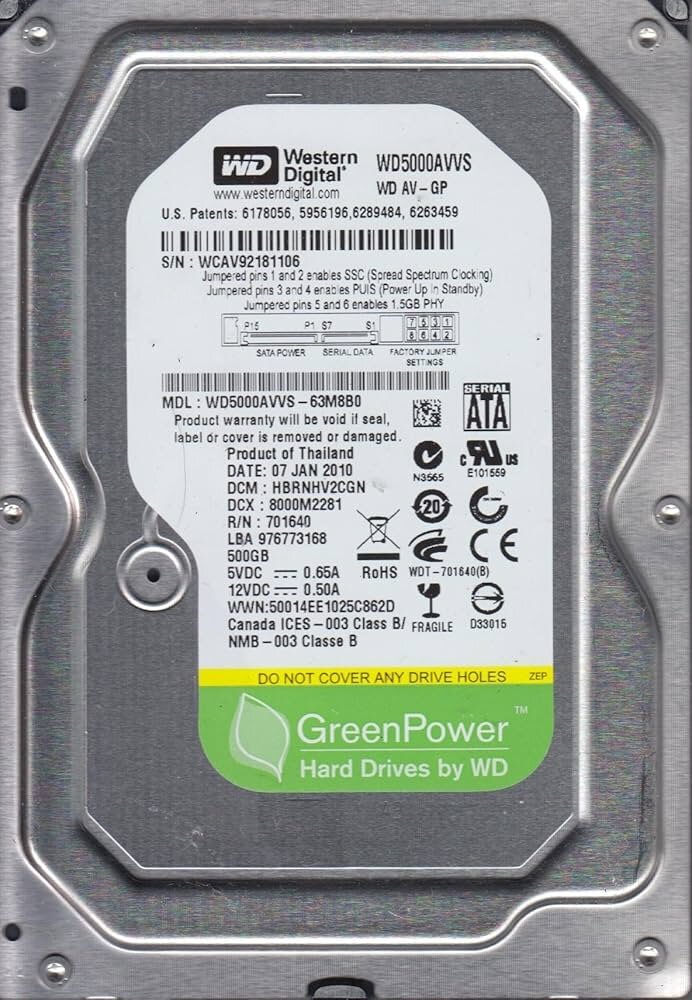 Western Digital Hdd Caviar Av-Green 500 Gb Sataii Intelli Pow