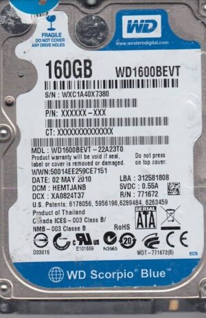 Western Digital Hdd Scorpio Blue 160gb/2,5''/5400rpm/Sataii/B