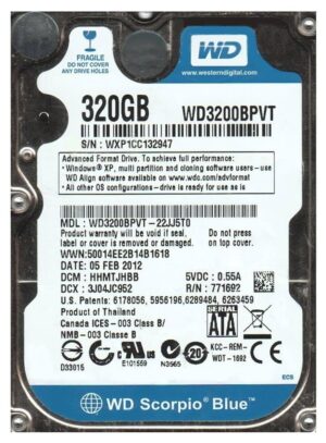 Western Digital Hdd Scorpio Blue 320Gb 2.5'' 5400Rpm Sataii 8Mb Cache 12Ms