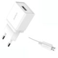 Xipin Σετ Φορτιστής 2.1A Σπιτιού & Καλώδιο 1 Μέτρο Micro USB, Λευκό
